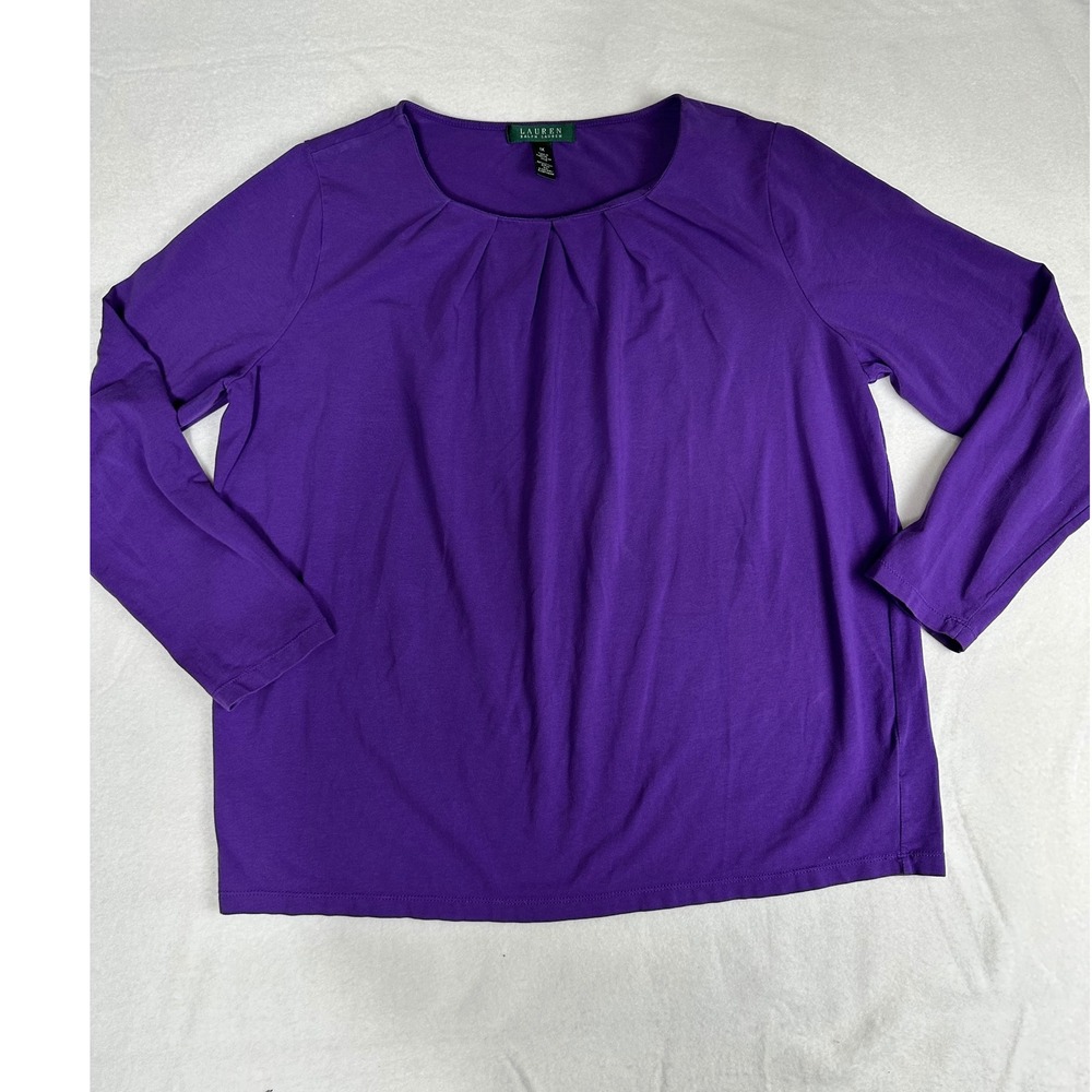 Lauren Ralph Lauren Women's Purple Long‎ Sleeve Pleated Knit Top Plus Size 1X